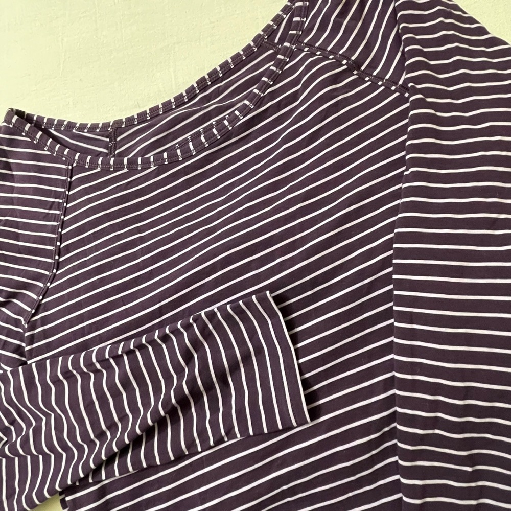 Lululemon Womens M Striped Long Sleeve Top Open Back Purple Athletic Casual